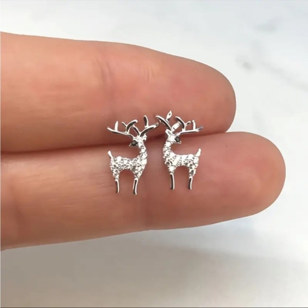 Reindeer Stud Earrings Silver CZ Sparkle Holiday Christmas NWT